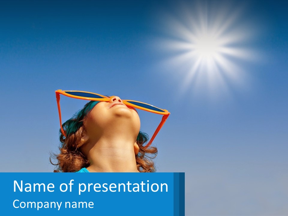 A Woman Wearing Sunglasses Is Looking Up At The Sun PowerPoint Template