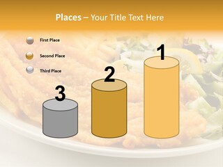 A White Plate Topped With Fish And Fries Next To A Salad PowerPoint Template