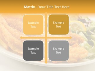 A White Plate Topped With Fish And Fries Next To A Salad PowerPoint Template