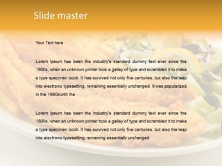 A White Plate Topped With Fish And Fries Next To A Salad PowerPoint Template