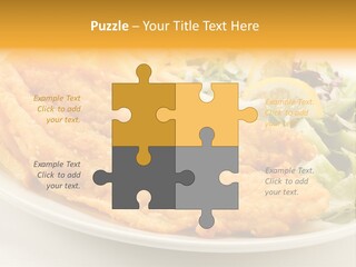 A White Plate Topped With Fish And Fries Next To A Salad PowerPoint Template