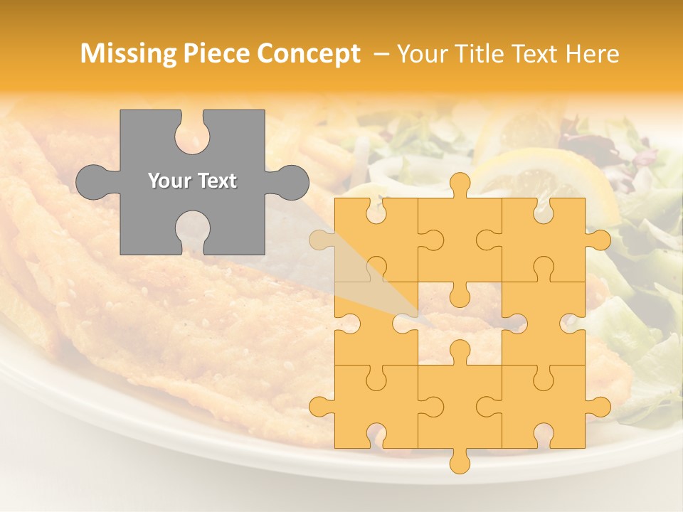 A White Plate Topped With Fish And Fries Next To A Salad PowerPoint Template