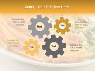 A White Plate Topped With Fish And Fries Next To A Salad PowerPoint Template