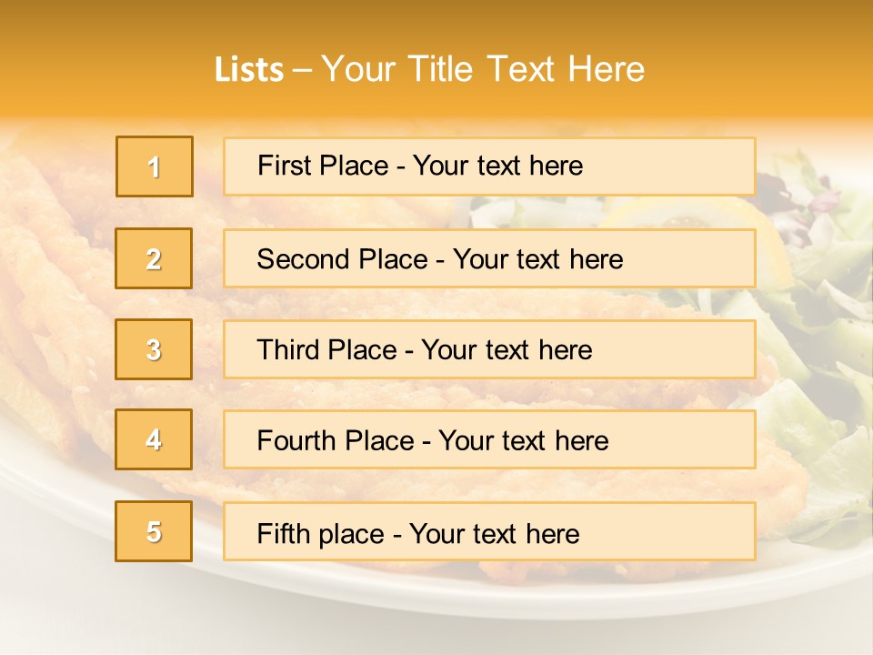 A White Plate Topped With Fish And Fries Next To A Salad PowerPoint Template