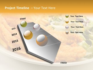 A White Plate Topped With Fish And Fries Next To A Salad PowerPoint Template