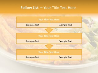 A White Plate Topped With Fish And Fries Next To A Salad PowerPoint Template