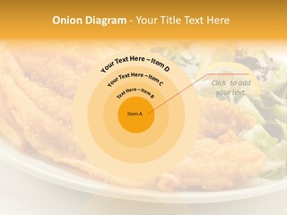 A White Plate Topped With Fish And Fries Next To A Salad PowerPoint Template