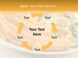 A White Plate Topped With Fish And Fries Next To A Salad PowerPoint Template