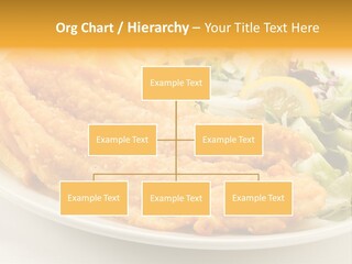 A White Plate Topped With Fish And Fries Next To A Salad PowerPoint Template