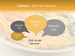 A White Plate Topped With Fish And Fries Next To A Salad PowerPoint Template