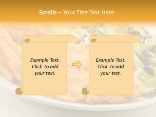 A White Plate Topped With Fish And Fries Next To A Salad PowerPoint Template