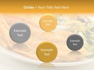 A White Plate Topped With Fish And Fries Next To A Salad PowerPoint Template