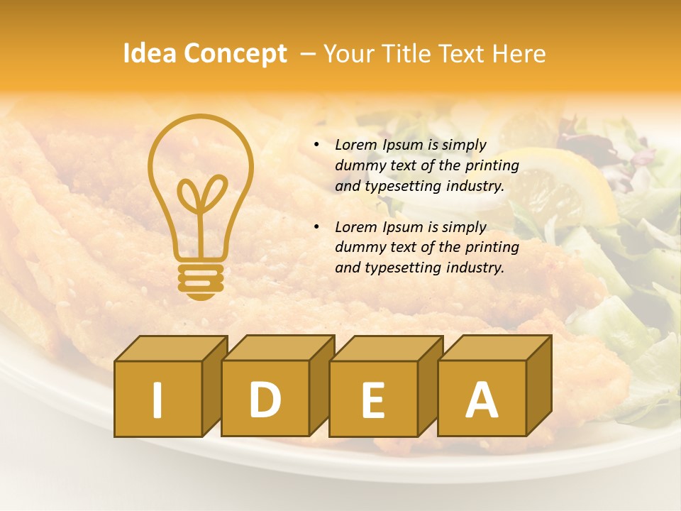 A White Plate Topped With Fish And Fries Next To A Salad PowerPoint Template