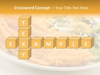A White Plate Topped With Fish And Fries Next To A Salad PowerPoint Template