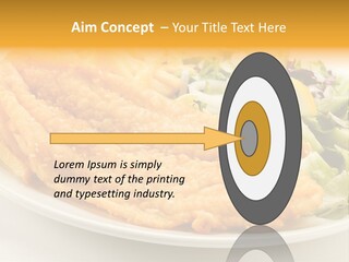 A White Plate Topped With Fish And Fries Next To A Salad PowerPoint Template