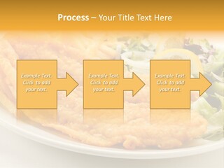 A White Plate Topped With Fish And Fries Next To A Salad PowerPoint Template