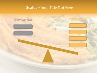 A White Plate Topped With Fish And Fries Next To A Salad PowerPoint Template