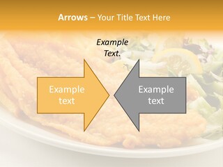 A White Plate Topped With Fish And Fries Next To A Salad PowerPoint Template
