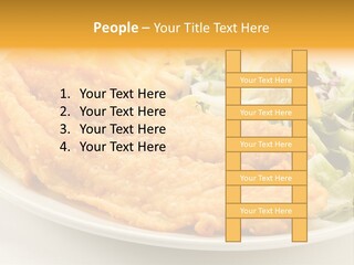 A White Plate Topped With Fish And Fries Next To A Salad PowerPoint Template