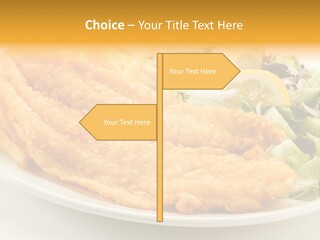 A White Plate Topped With Fish And Fries Next To A Salad PowerPoint Template