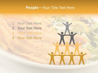 A White Plate Topped With Fish And Fries Next To A Salad PowerPoint Template