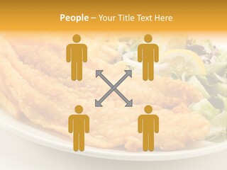 A White Plate Topped With Fish And Fries Next To A Salad PowerPoint Template