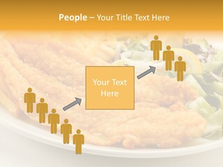 A White Plate Topped With Fish And Fries Next To A Salad PowerPoint Template