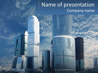 A Group Of Skyscrapers With A Blue Sky In The Background PowerPoint Template