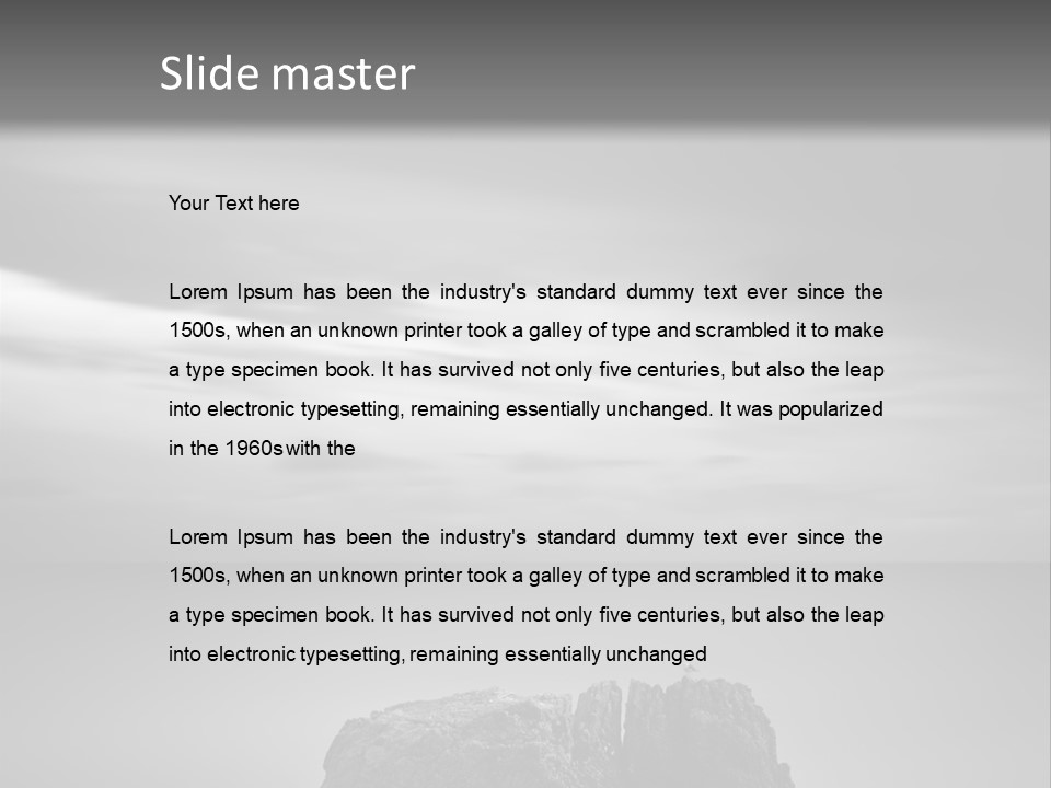 A Black And White Photo Of A Rock In The Ocean PowerPoint Template