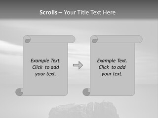 A Black And White Photo Of A Rock In The Ocean PowerPoint Template