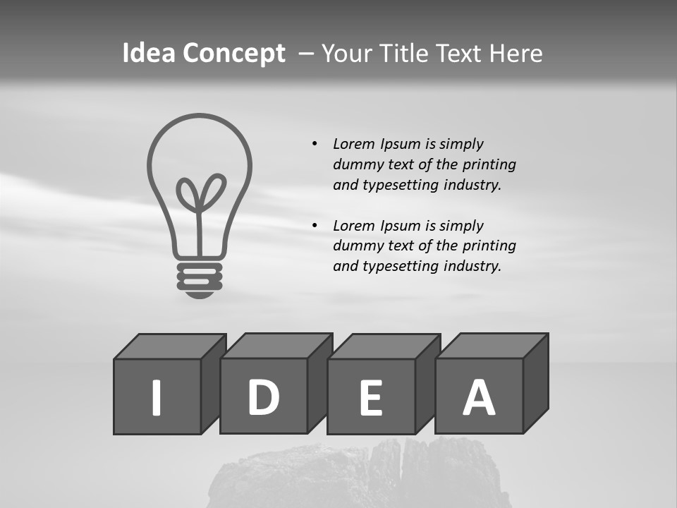 A Black And White Photo Of A Rock In The Ocean PowerPoint Template