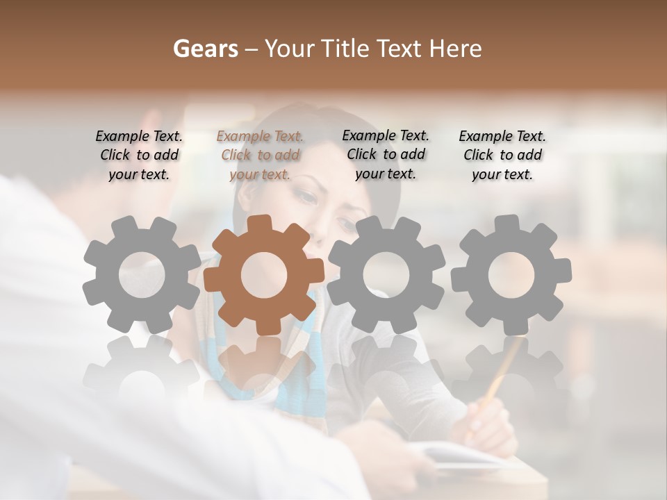 A Woman Sitting At A Desk With A Man PowerPoint Template