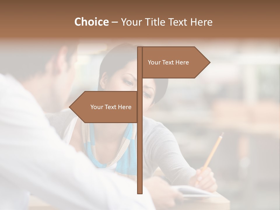 A Woman Sitting At A Desk With A Man PowerPoint Template