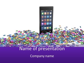 A Cell Phone Sitting On Top Of A Pile Of Colorful Cubes PowerPoint Template