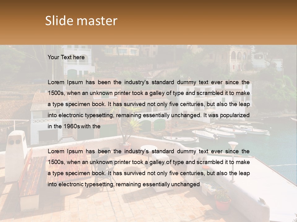 A View Of A Harbor With Boats In The Water PowerPoint Template