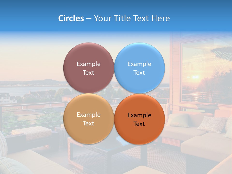 A Balcony With A Table, Couches And A View Of The Water PowerPoint Template