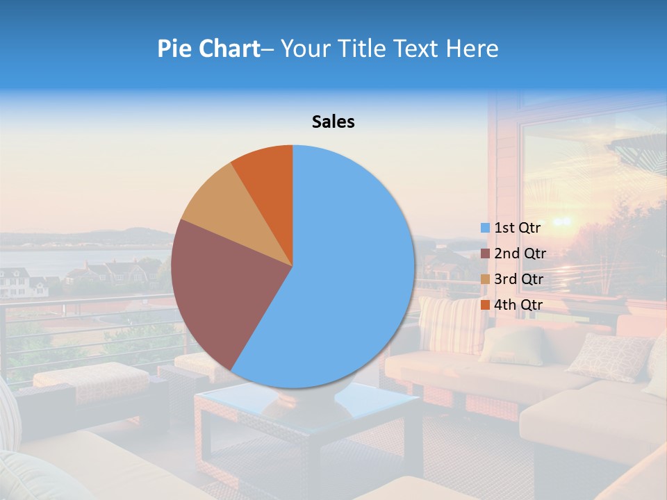 A Balcony With A Table, Couches And A View Of The Water PowerPoint Template
