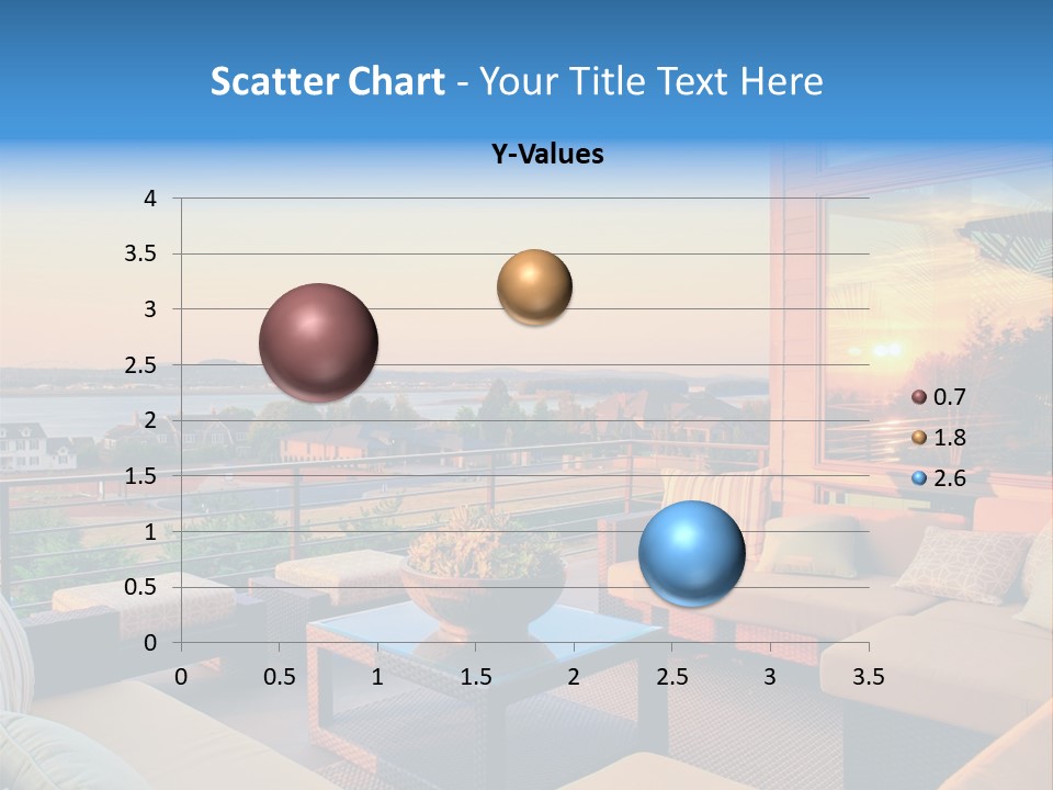 A Balcony With A Table, Couches And A View Of The Water PowerPoint Template