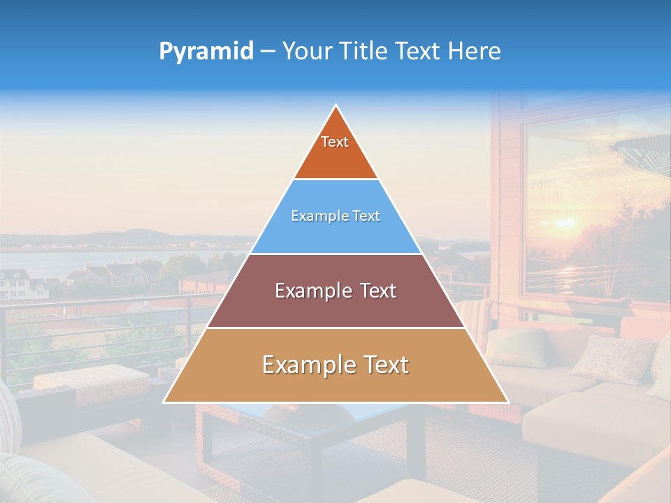 A Balcony With A Table, Couches And A View Of The Water PowerPoint Template