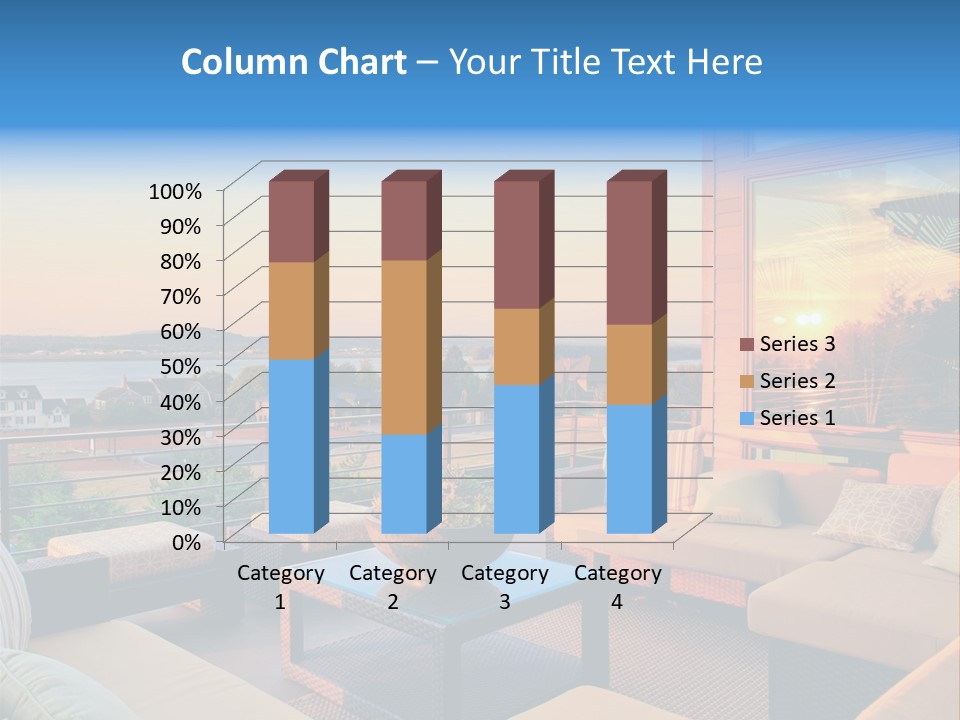A Balcony With A Table, Couches And A View Of The Water PowerPoint Template
