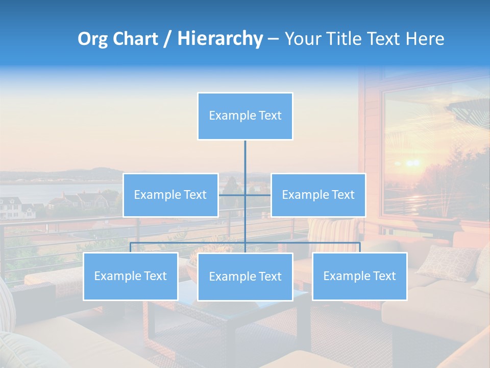 A Balcony With A Table, Couches And A View Of The Water PowerPoint Template