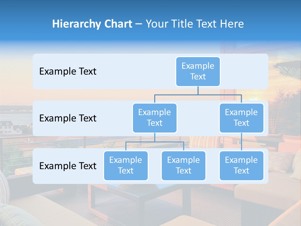 A Balcony With A Table, Couches And A View Of The Water PowerPoint Template