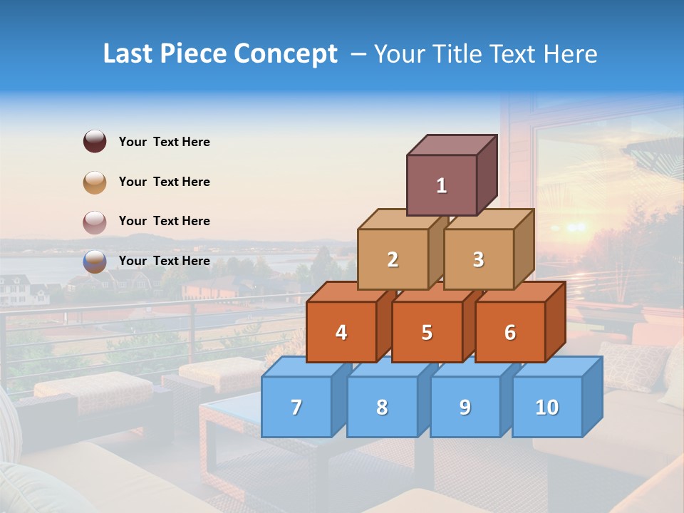 A Balcony With A Table, Couches And A View Of The Water PowerPoint Template