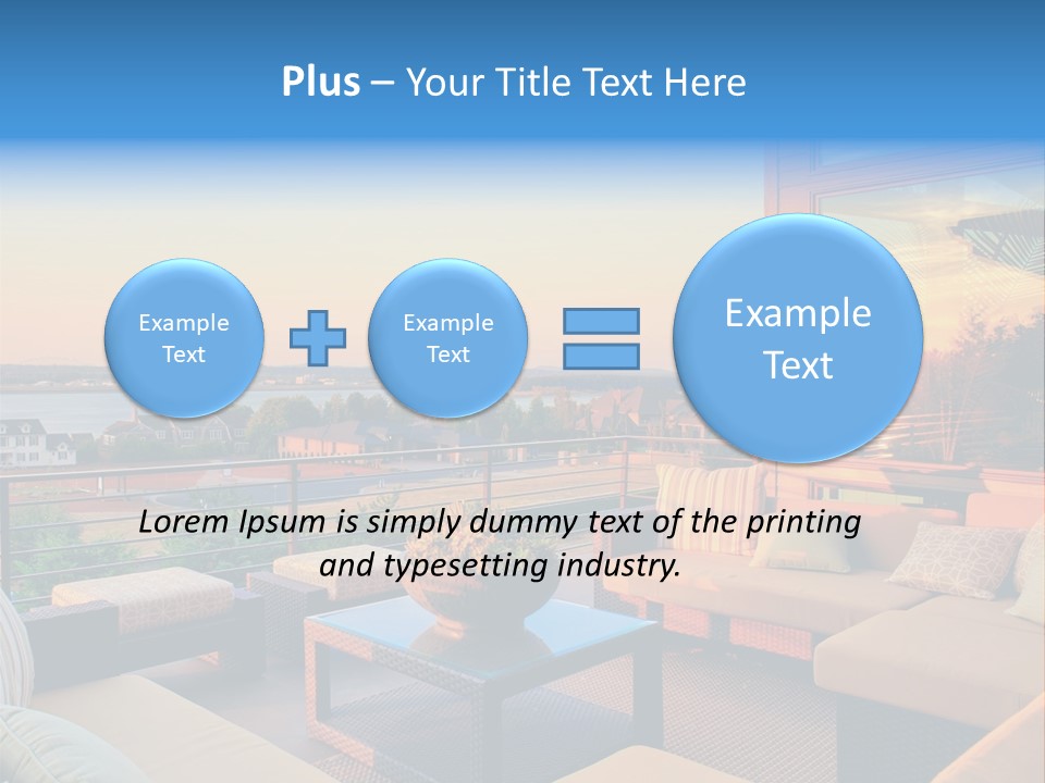 A Balcony With A Table, Couches And A View Of The Water PowerPoint Template