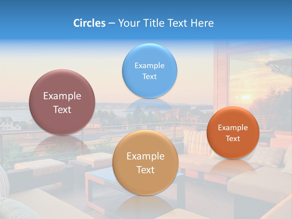 A Balcony With A Table, Couches And A View Of The Water PowerPoint Template