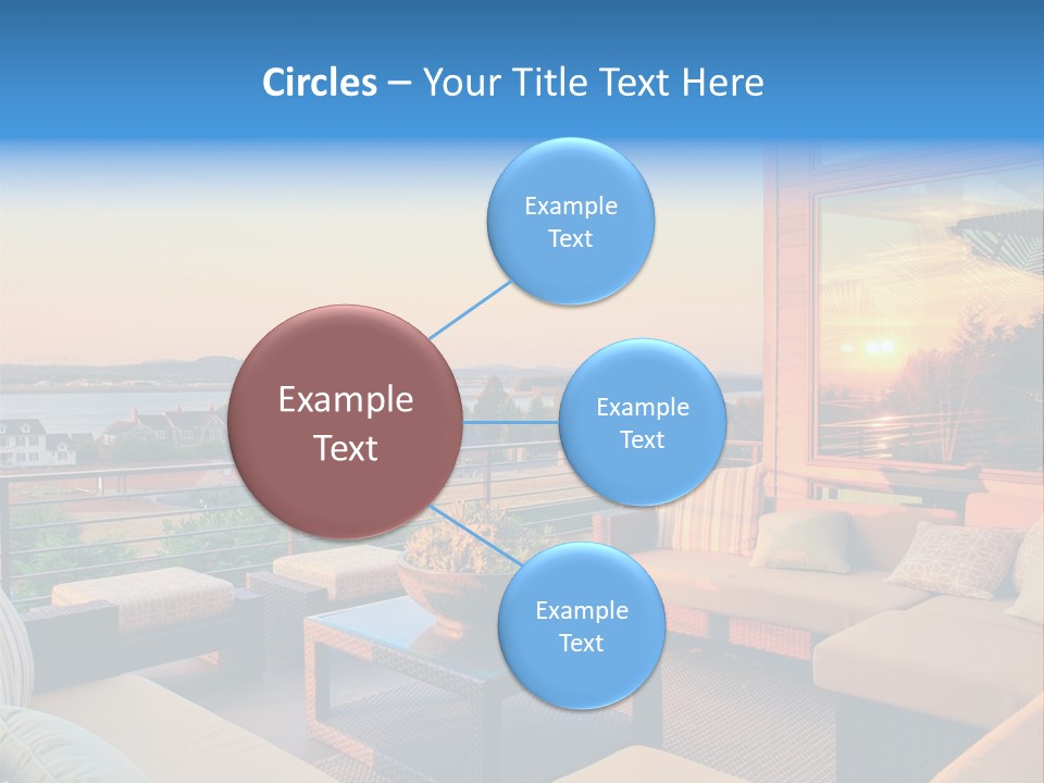 A Balcony With A Table, Couches And A View Of The Water PowerPoint Template