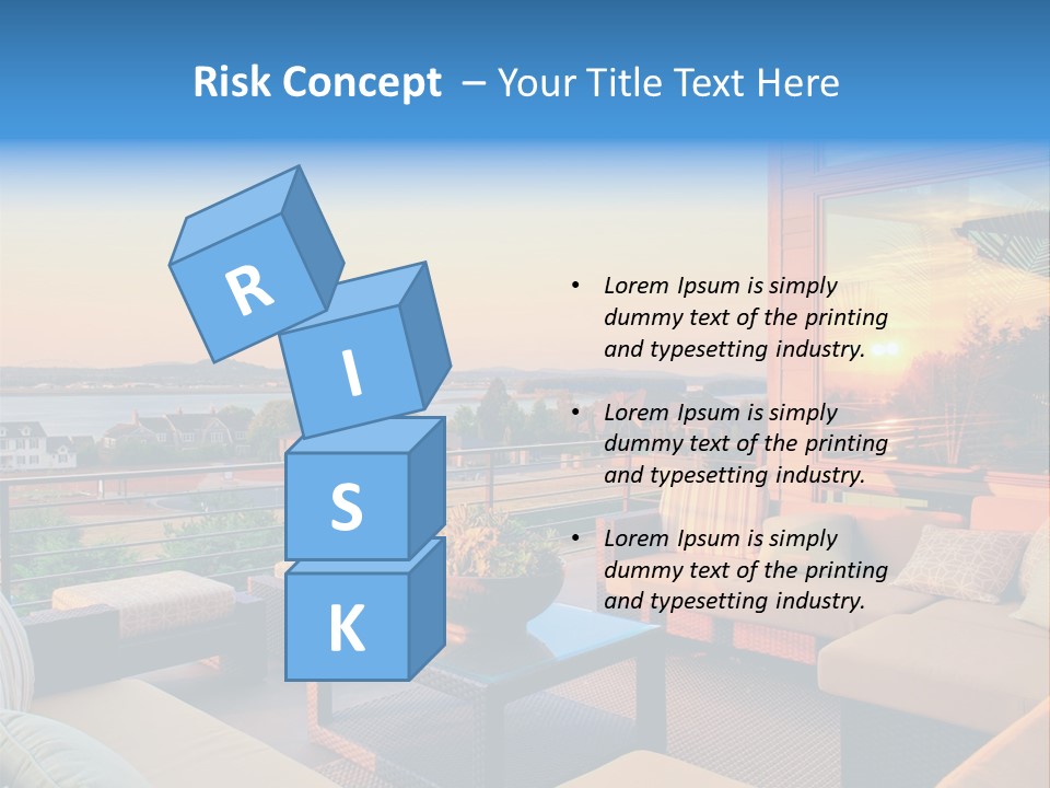 A Balcony With A Table, Couches And A View Of The Water PowerPoint Template