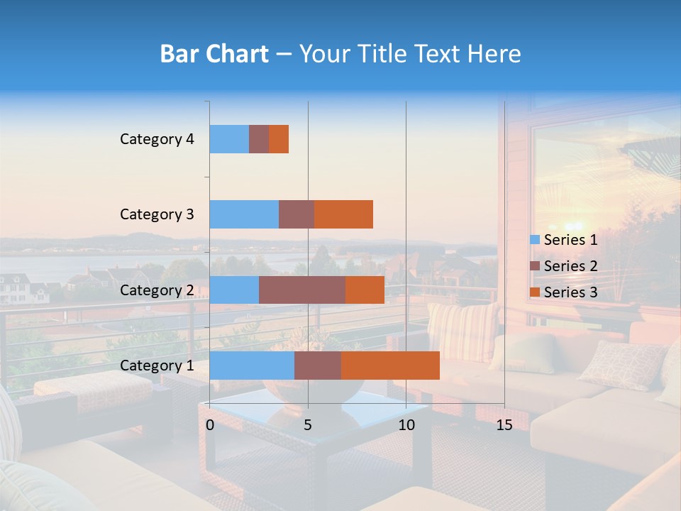A Balcony With A Table, Couches And A View Of The Water PowerPoint Template