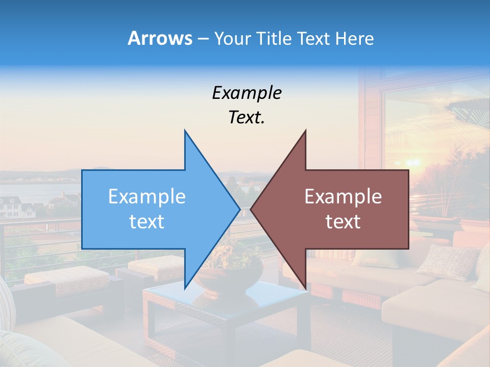 A Balcony With A Table, Couches And A View Of The Water PowerPoint Template