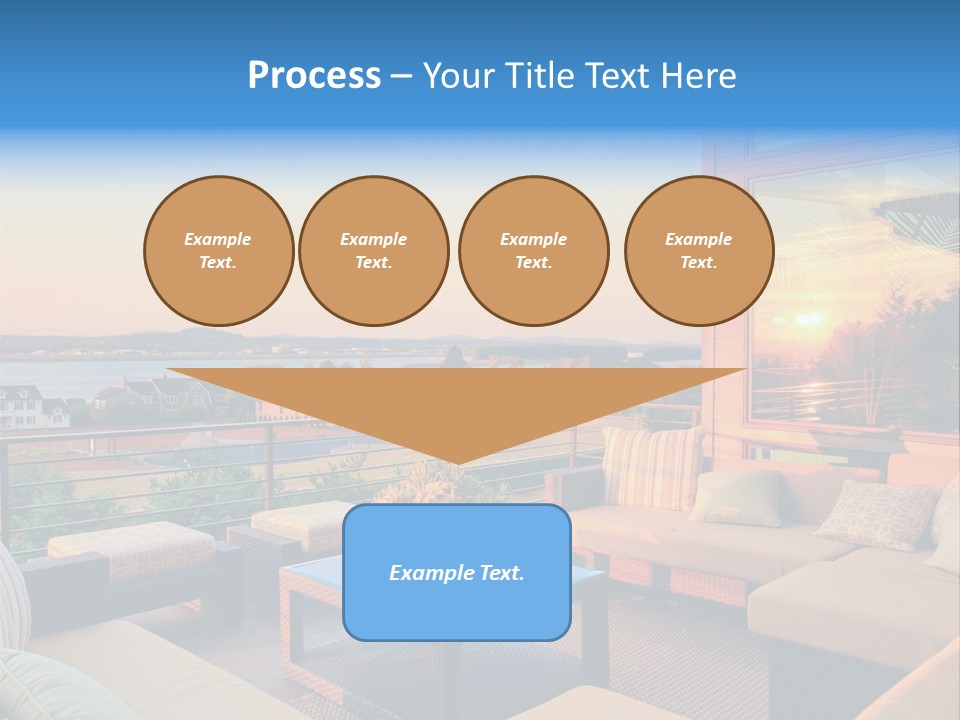 A Balcony With A Table, Couches And A View Of The Water PowerPoint Template